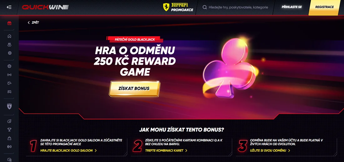Zlatý Blackjack v kasinu Quickwin