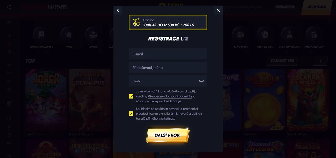 Registrace v online kasinu Quickwin krok za krokem Jak se zaregistrovat v Quickwin
